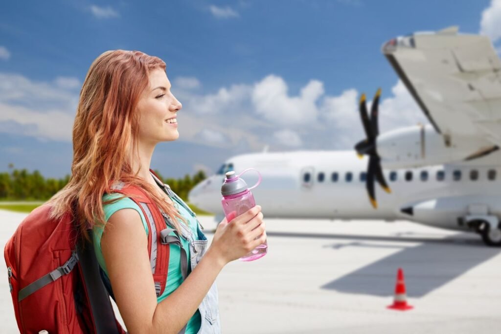 solo woman about to board a plane